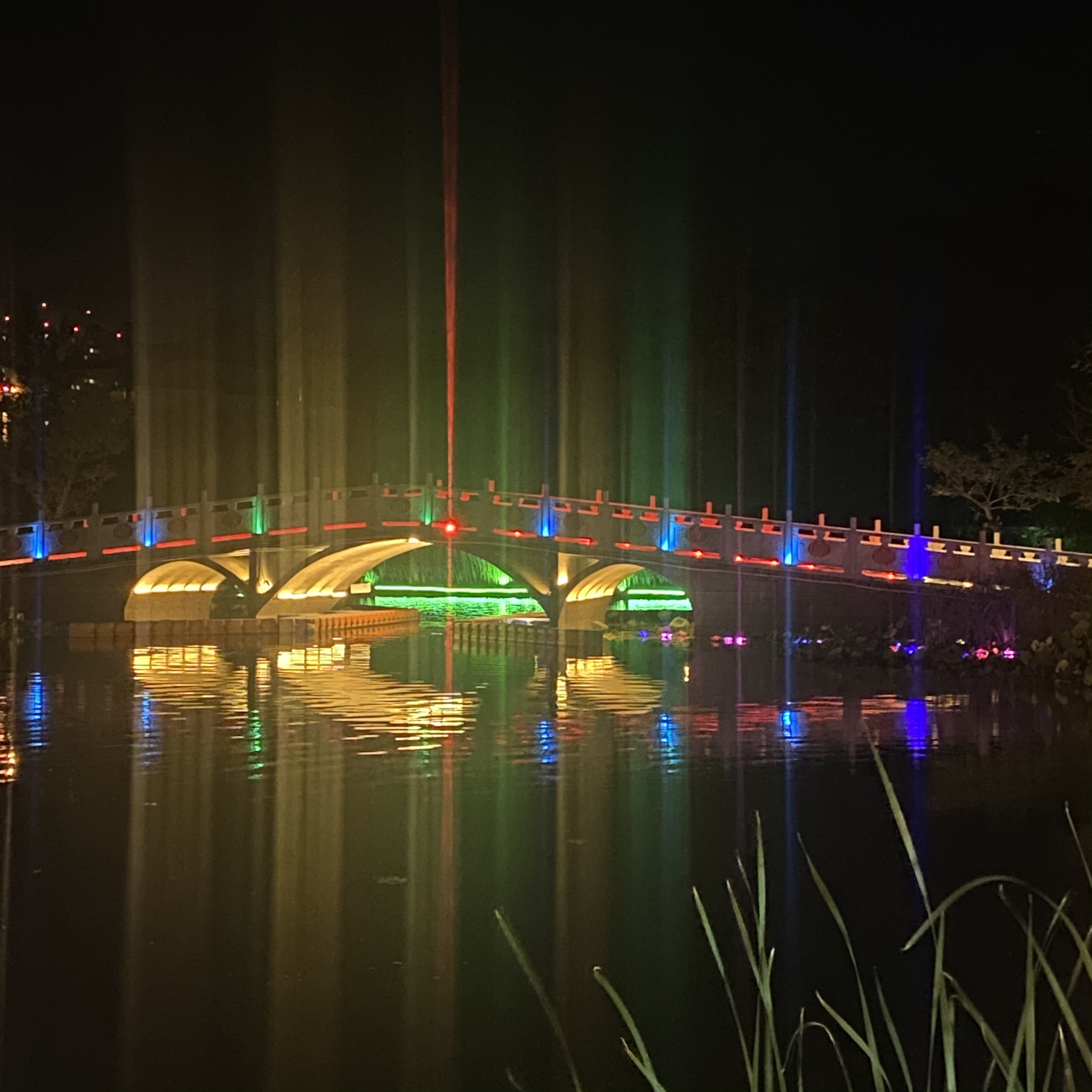 径山吴山公园夜景灯光开启！造型别致的玻璃桥吸引络绎不绝的游客